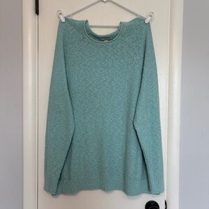 L.L. Bean Women's Plus Cotton Slub Rollneck Pullover Sweater 2X Pale Turquoise